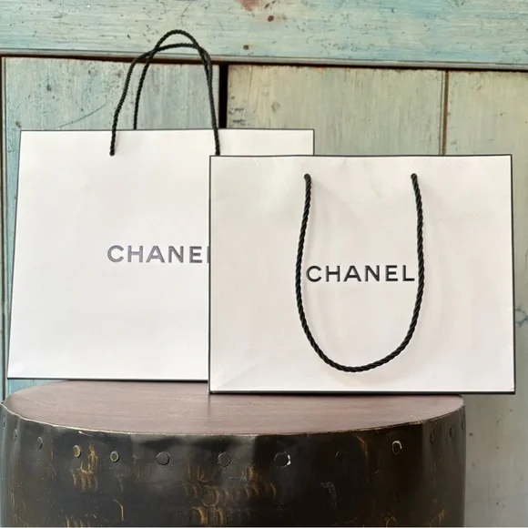 Two sizes CHANEL tote type shopping bags: 11-1/2” x 9-3/4” x 5,” & 10” x 8” x 3” - Picture 4 of 5